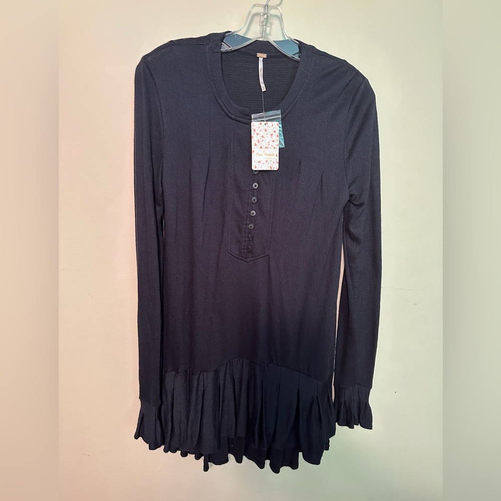 Free People Your Girl Black Long Sleeve Tunic Shirt/Dress